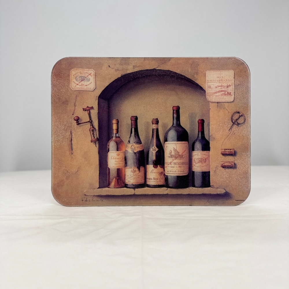 Pimpernel Wine Cellar Glass Cutting Board F. de‎ Villeneuve Still Life Bottles